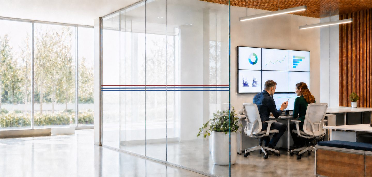 Excel Solutions Team consultants reviewing data dashboards in a modern office